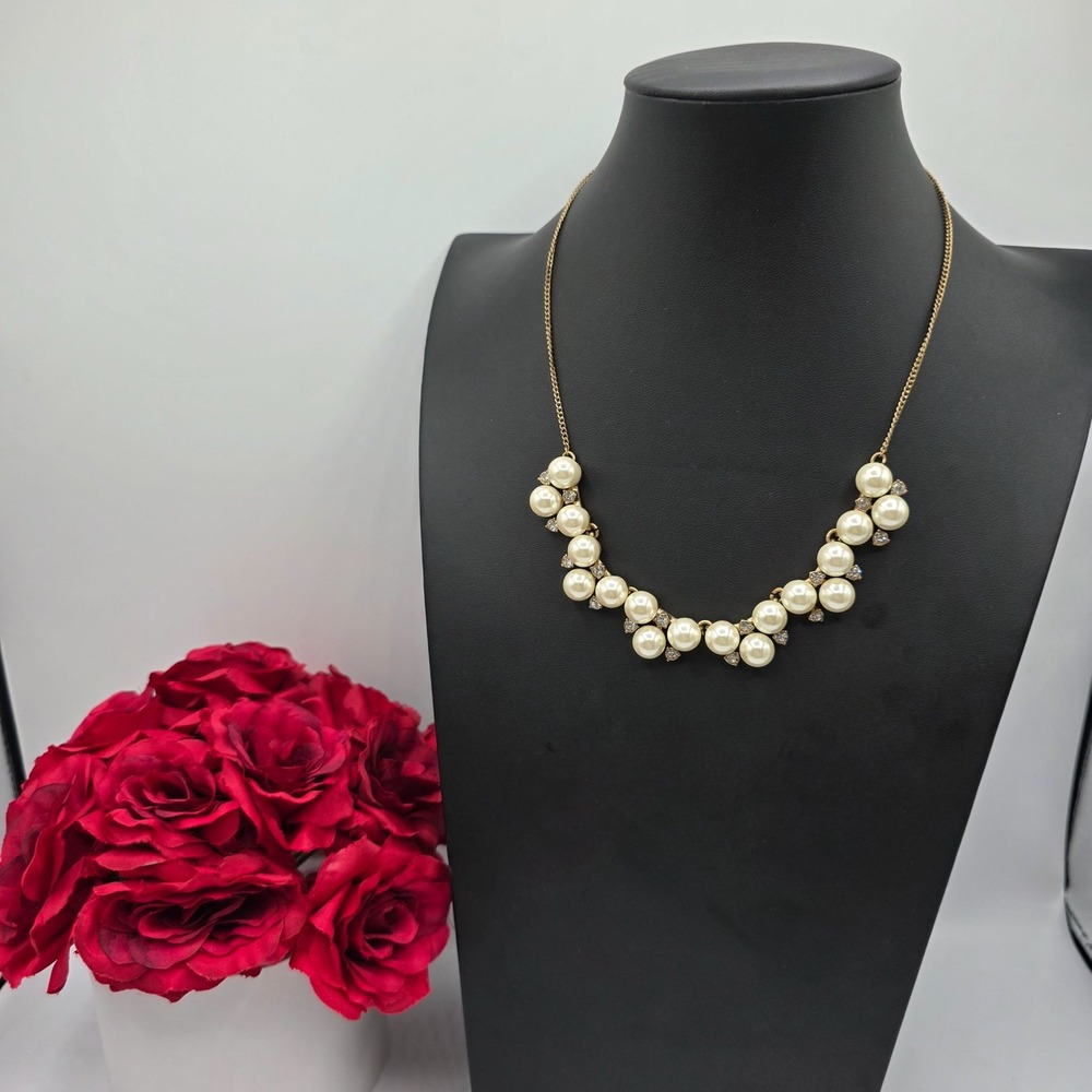 J. Crew Pearl &‎ Crystal Statement Necklace Gold Tone Fashion Jewelry Coquette